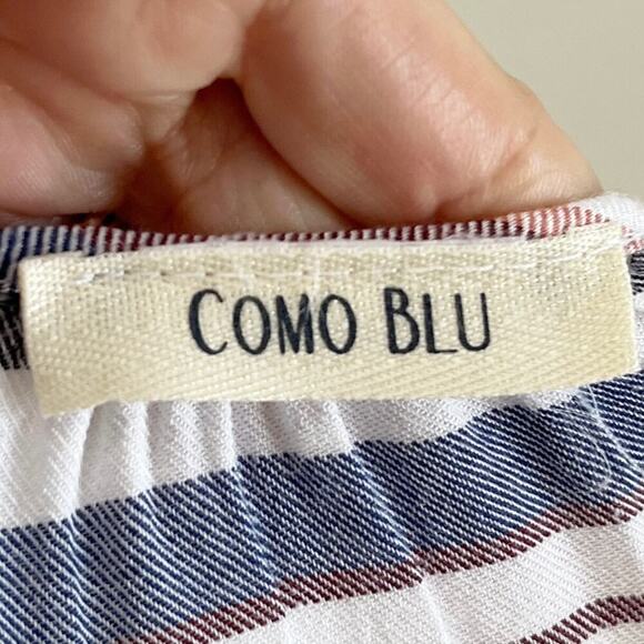 Como Blu Womens Tie Front Top Size M Striped Button Up Kimono 3/4 Sleeve Blouse - Picture 7 of 7